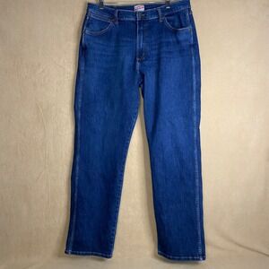 Wrangler Mens Straight Fit Dark Wash Denim Jeans Comfort Casual Work Size 34x32